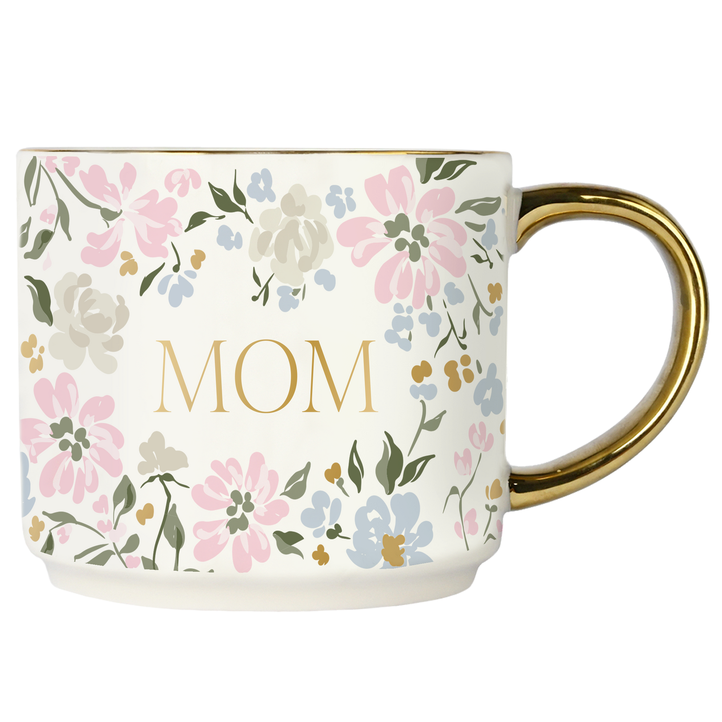 Floral “Mom” Mug – 17oz with Gold Handle
