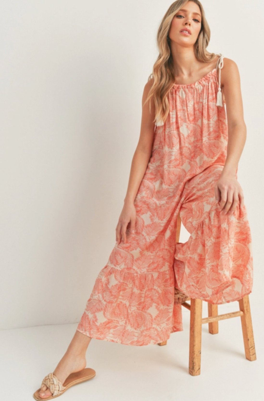 Red + Cream Leaf Jumpsuit