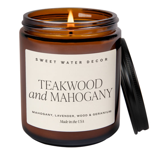 Teakwood and Mahogany 9 oz Soy Candle - Home Decor & Gifts